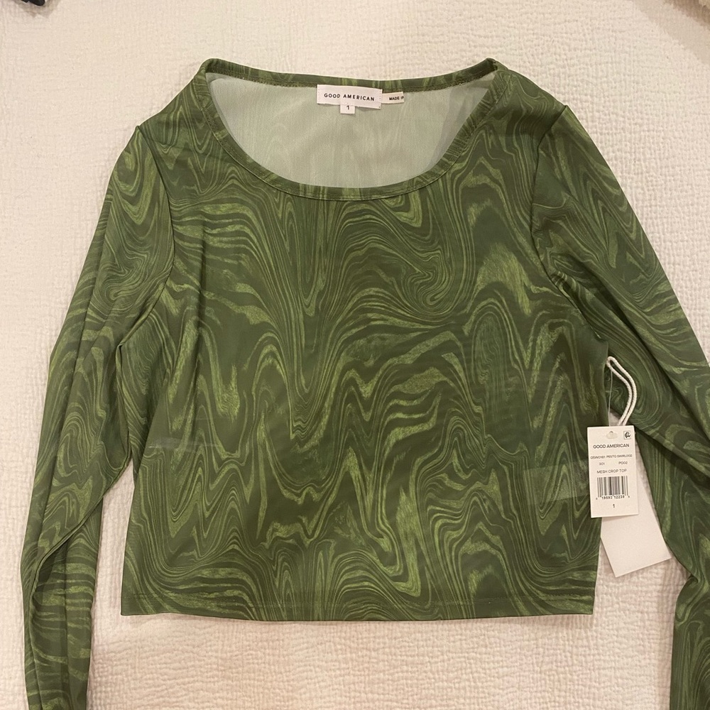 Good American long sleeve mesh crop top
